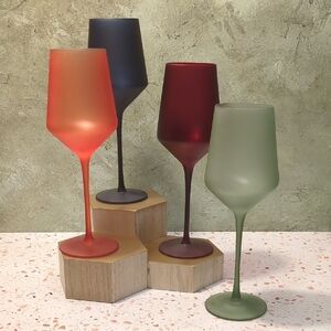 Lidy | Colorful Frosted Wine Glasses | Set Of 4 |